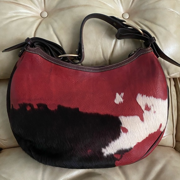 RARE Dooney & Bourke Calf Hair Fur-on STAINS INSIDE Large Leather Bag - Picture 6 of 16